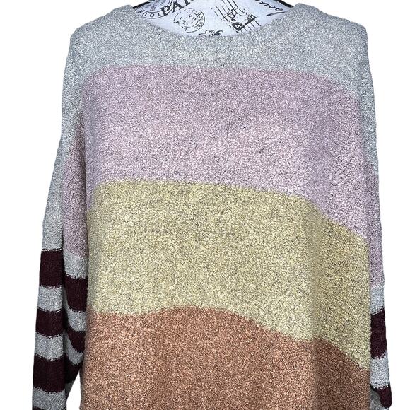 Active USA MEDIUM Multicolor Colorblock Striped Textured Oversized Sweater - Picture 4 of 9
